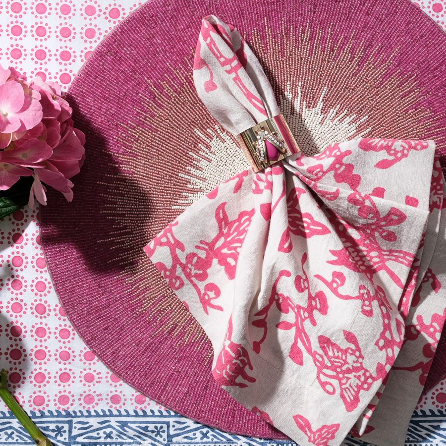 Garden print napkin, pink, set of two