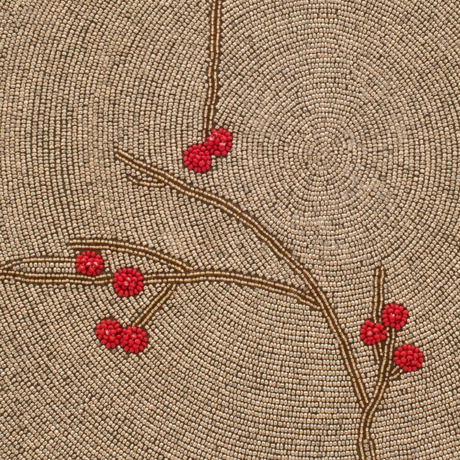 Berry hand beaded placemat , gold and red