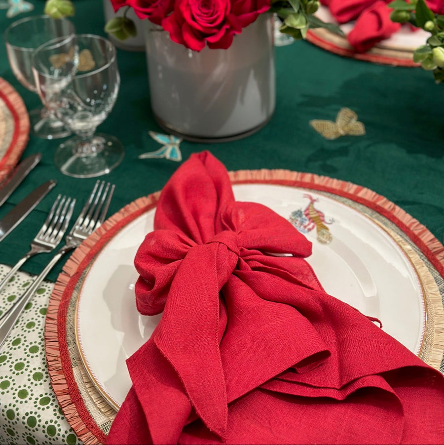 Bow linen napkin, berry, set of two