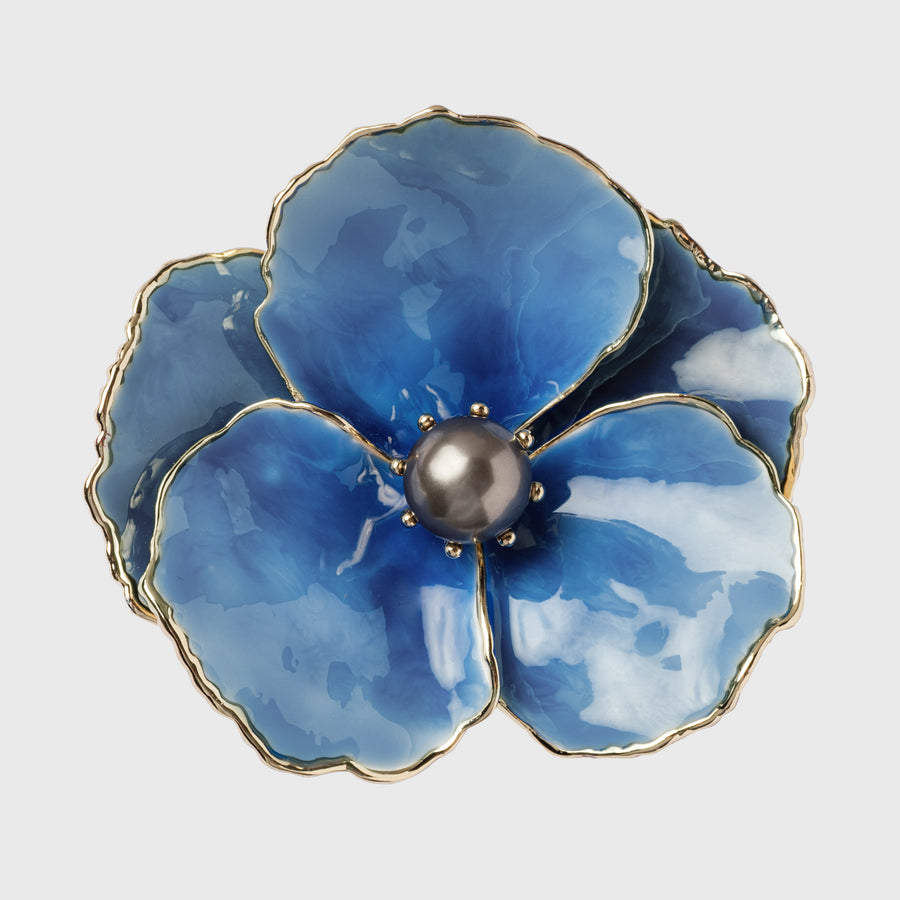 Enamel flower napkin rings, blue, set of four