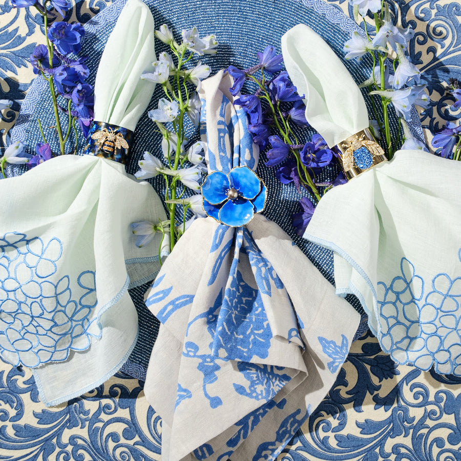 Sparkle bee napkin rings, blue, set of two