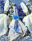 Enamel flower napkin rings, blue, set of four