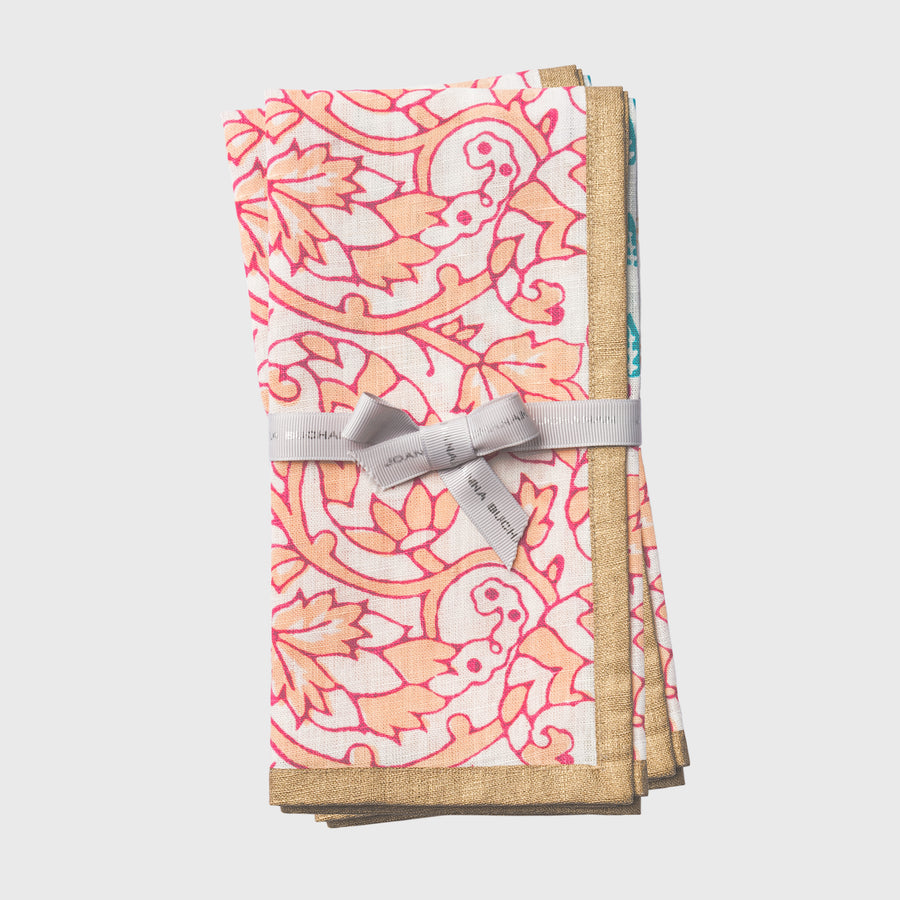 Joyful block print napkin, pink, set of two