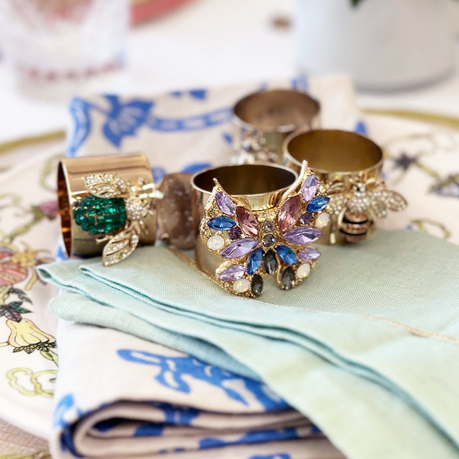 Jeweled butterfly napkin rings, blue, set of two