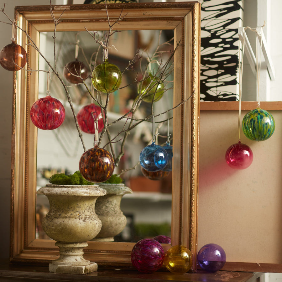 Glass bubble balls, bright pink ombre,  set of three