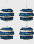 Ruffle straw balls, set of four, blue