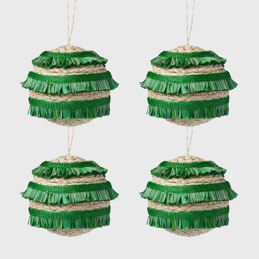 Ruffle straw balls, set of four, green