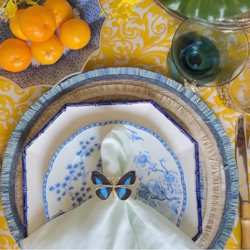 Damask print tablecloth, yellow